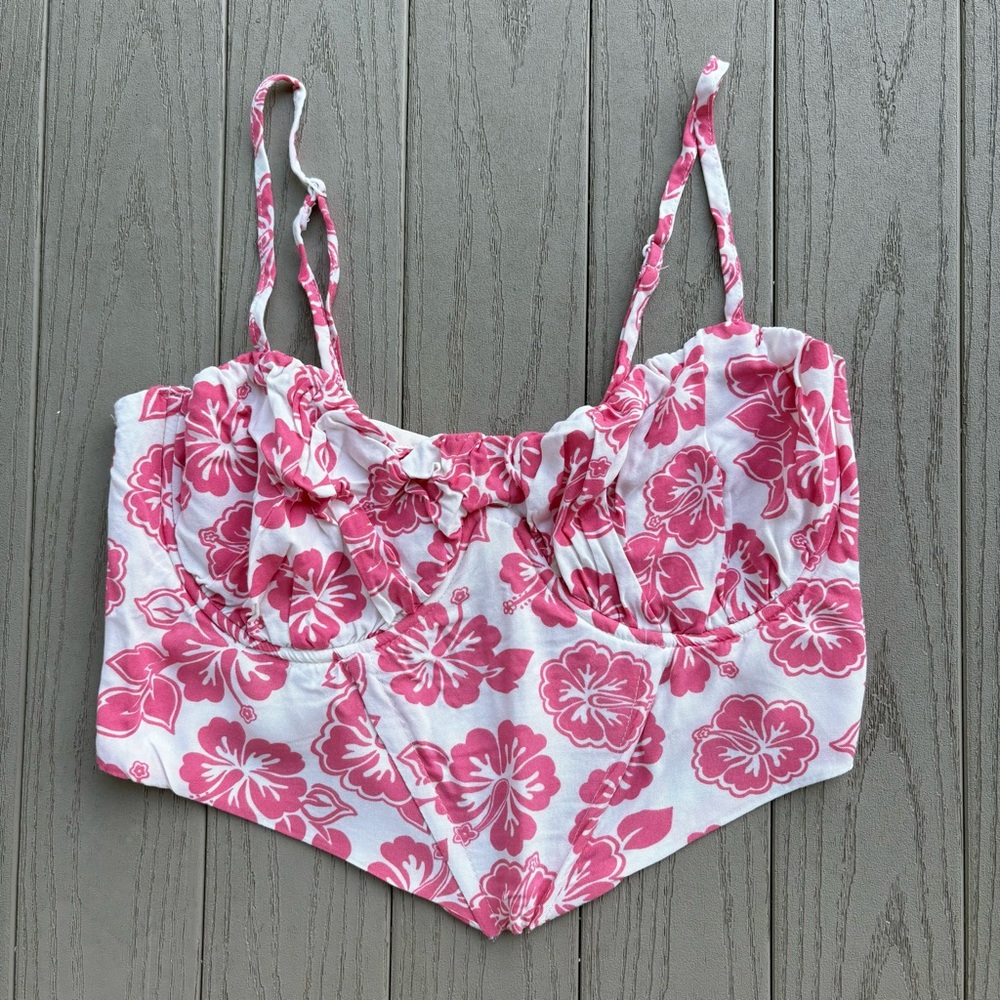 Pacsun LA Hearts Pink White Corset Cropped Tank Top